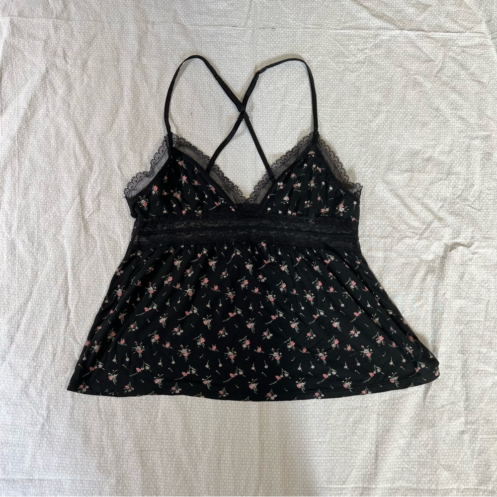 Black and pink floral lace Victoria secret cami size small